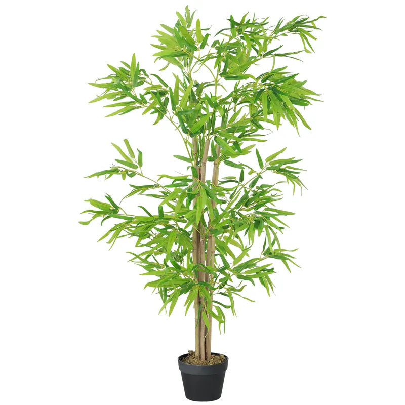 Outsunny Bambus artificial 1,20 înălțime m realist de Bambus cu Tulpini Reale - Ghiveci inclus Negru Verde