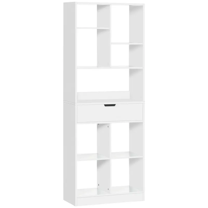 HOMCOM Bibliotecă mobilier de depozitare cu sertar și rafturi deschise, 60 x 26 x 158 cm, alb