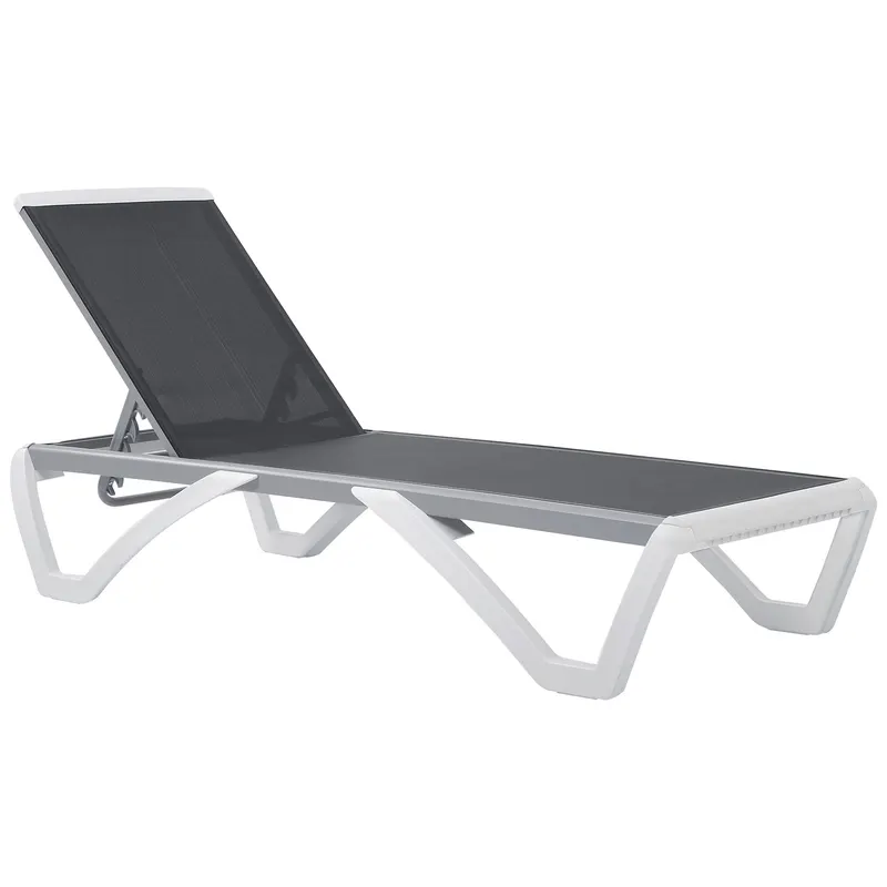 Outsunny Sezlong de Grădină cu Spătar Reglabil pe 5 Niveluri și Roți, Aluminiu și Textilena, Gri și Alb, 195x67.5x33 cm