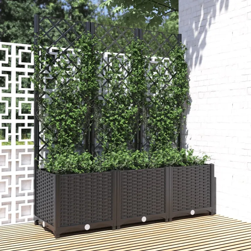 jardiniera de gradina cu spalier negru, 120x40x136 cm, pp