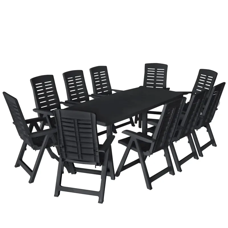 set mobilier de exterior, 11 piese, antracit, plastic