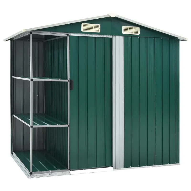 sopron de gradina cu etajera, verde, 205 x 130 x 183 cm, fier
