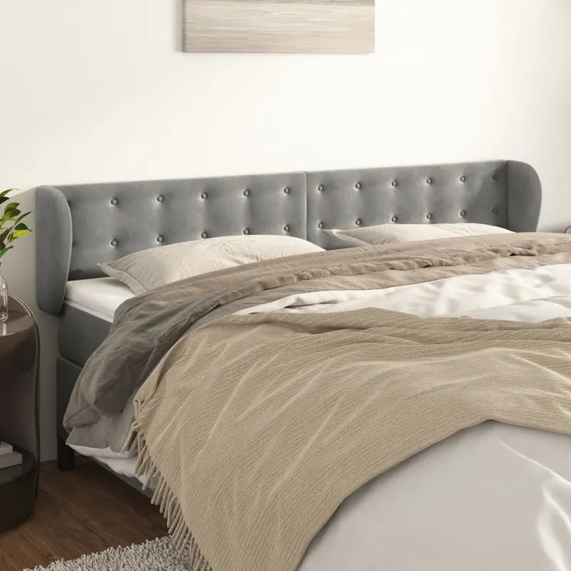 tablie de pat cu aripioare gri deschis 163x23x78/88 cm catifea