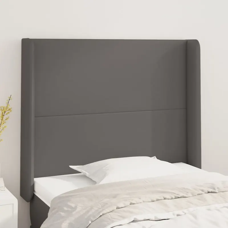 Tablie de pat cu aripioare, gri , 83x16x118/128 cm, piele eco