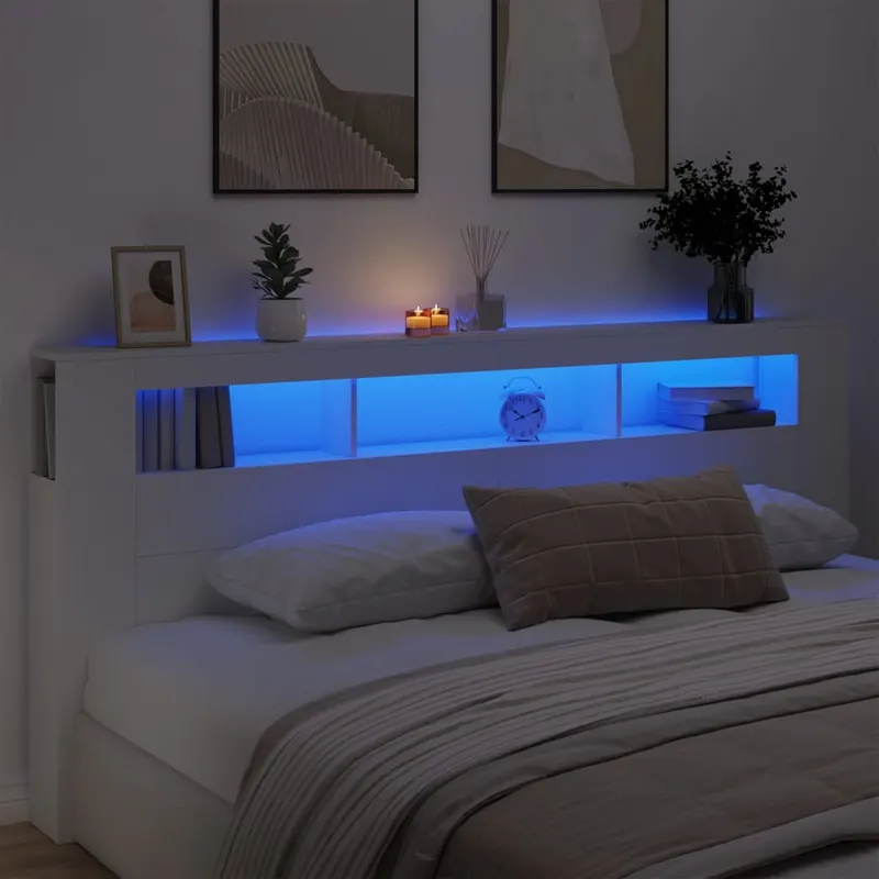 tablie de pat cu led, alb, 220x18,5x103,5 cm, lemn