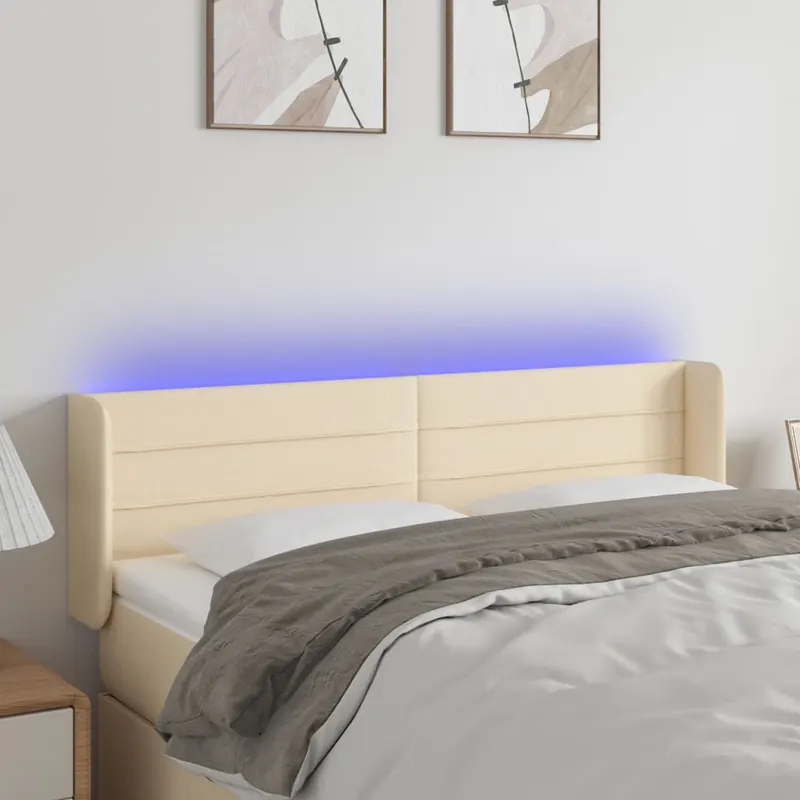 tablie de pat cu led, crem, 147x16x78/88 cm, textil