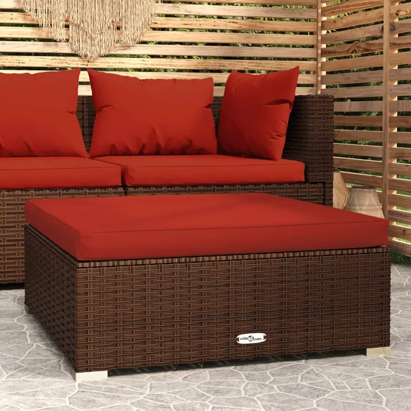 taburet de gradina cu perna, maro, 70x70x30 cm, poliratan