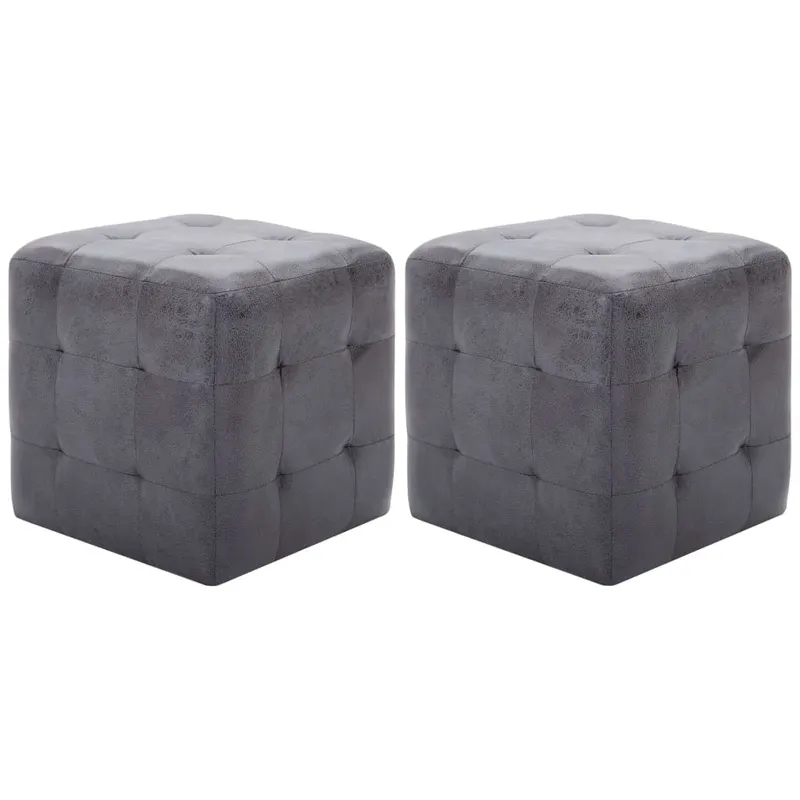 taburet, 2 buc., gri, 30x30x30 cm, piele intoarsa ecologica