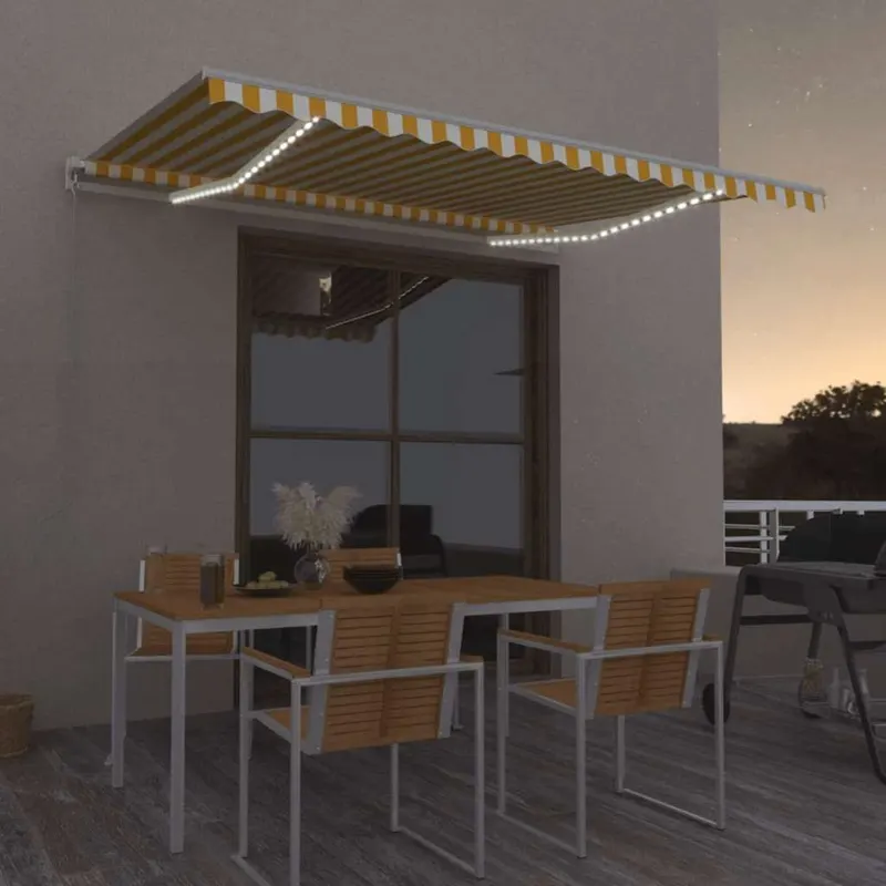 copertina retractabila manual cu led, galben & alb, 400x300 cm
