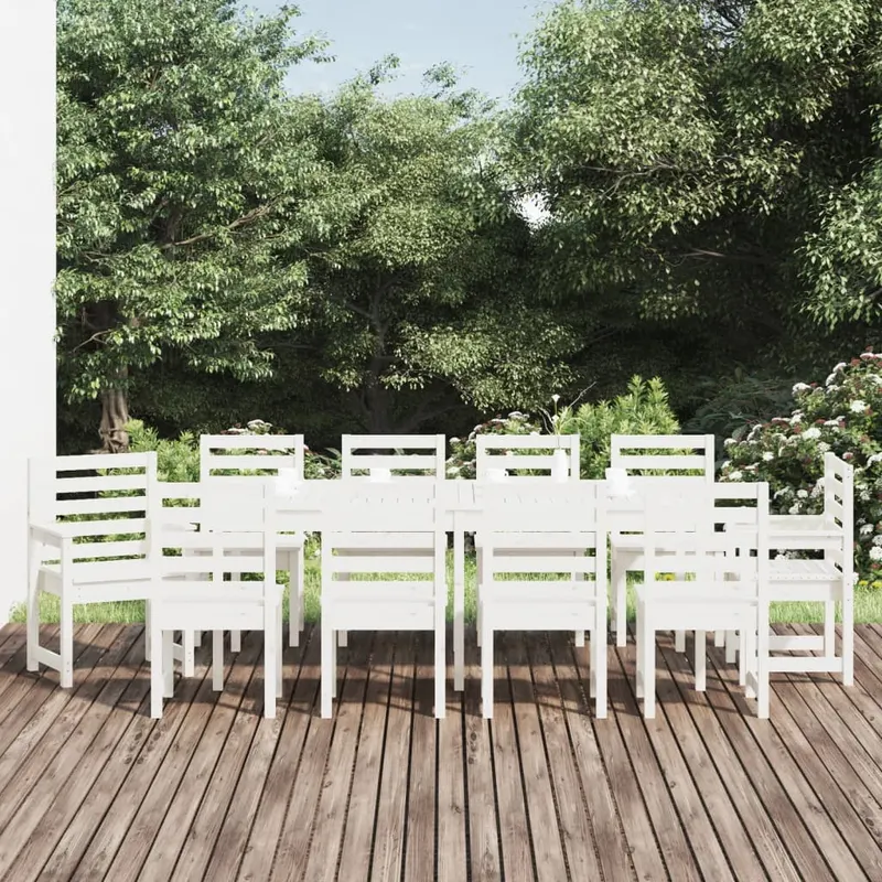 set de masa pentru gradina, 11 piese, alb, lemn masiv de pin