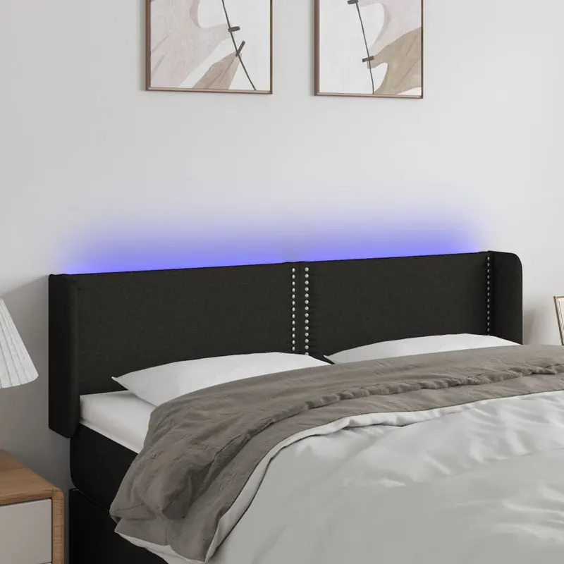 tablie de pat cu led, negru, 147x16x78/88 cm, textil