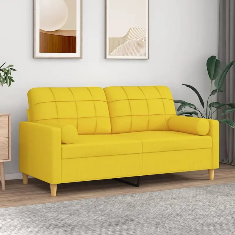 canapea cu 2 locuri cu pernute, galben deschis, 140 cm, textil