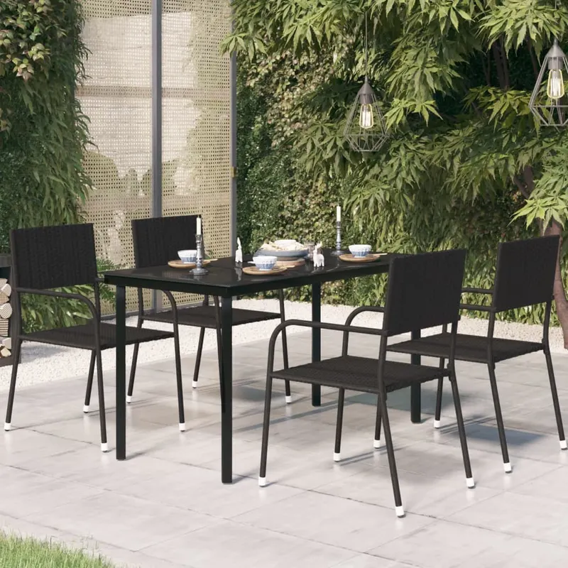 masa de bucatarie de gradina, negru, 140x70x74 cm, otel/sticla