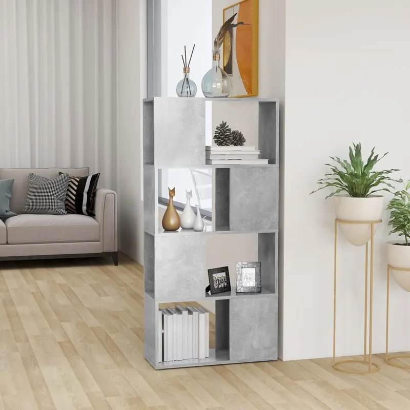 biblioteca/separator camera, gri beton, 60x24x124,5 cm