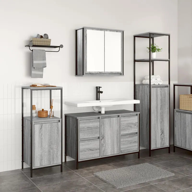 set mobilier baie 3 piese lemn prelucrat gri sonoma