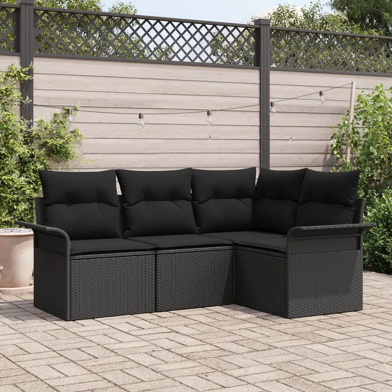 set de canapea gradina 4 piese cu perne ratan negru poli