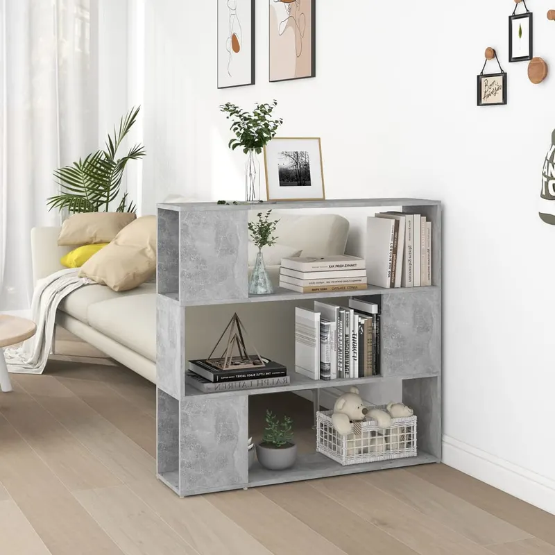 biblioteca/separator camera, gri beton, 100x24x94 cm