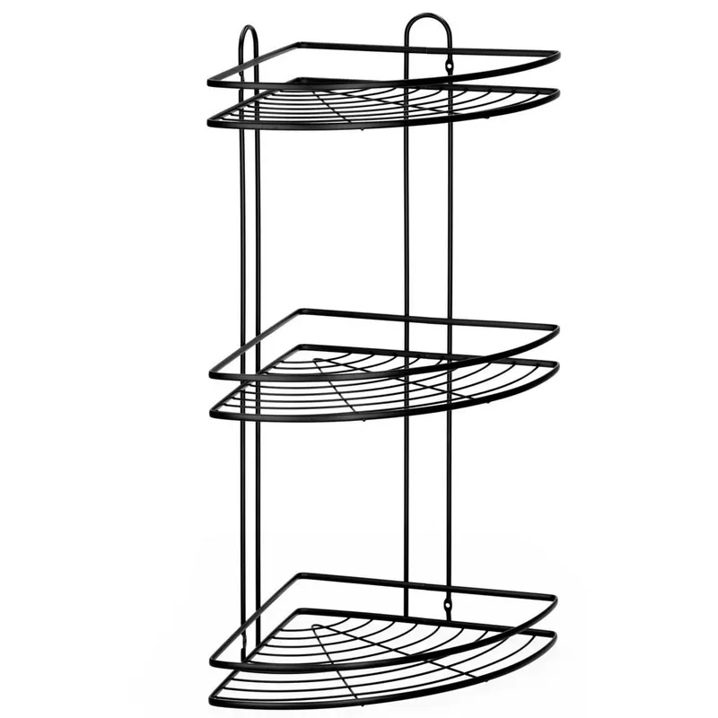Etajera colt dus 3 polite inox, montaj perete, max 9 kg, margini protectie 4 cm, 25x25x59 cm, negru