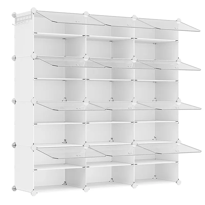 Organizator pantofi modular 12 compartimente usi plastic, 124x32x125 cm, configurabil, alb