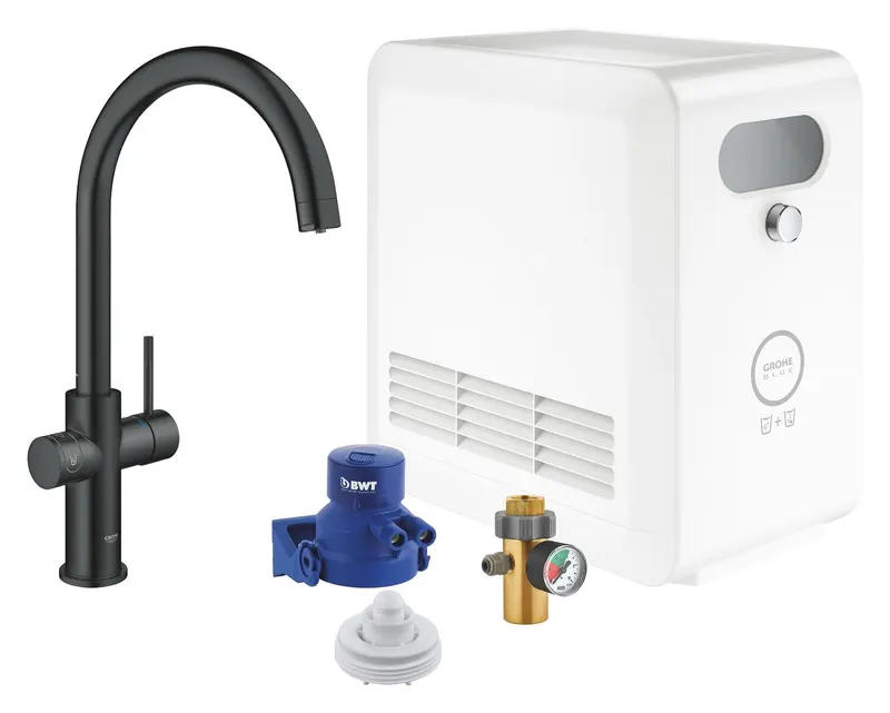 Baterie bucatarie Grohe 31323KS2, Blue Professional, inalta, tip C, filtrare, apa carbogazoasa, include racitor, mat