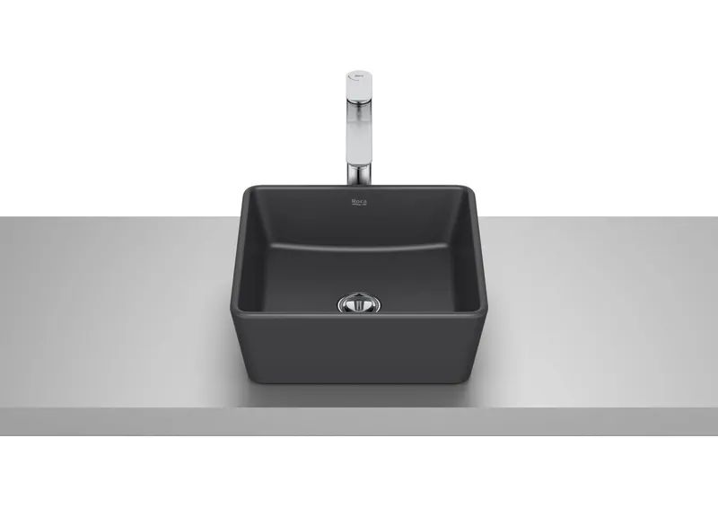 Lavoar Roca A327B12080, Optica, montaj pe blat, nr orificii baterie fara, zona montaj interior, negru