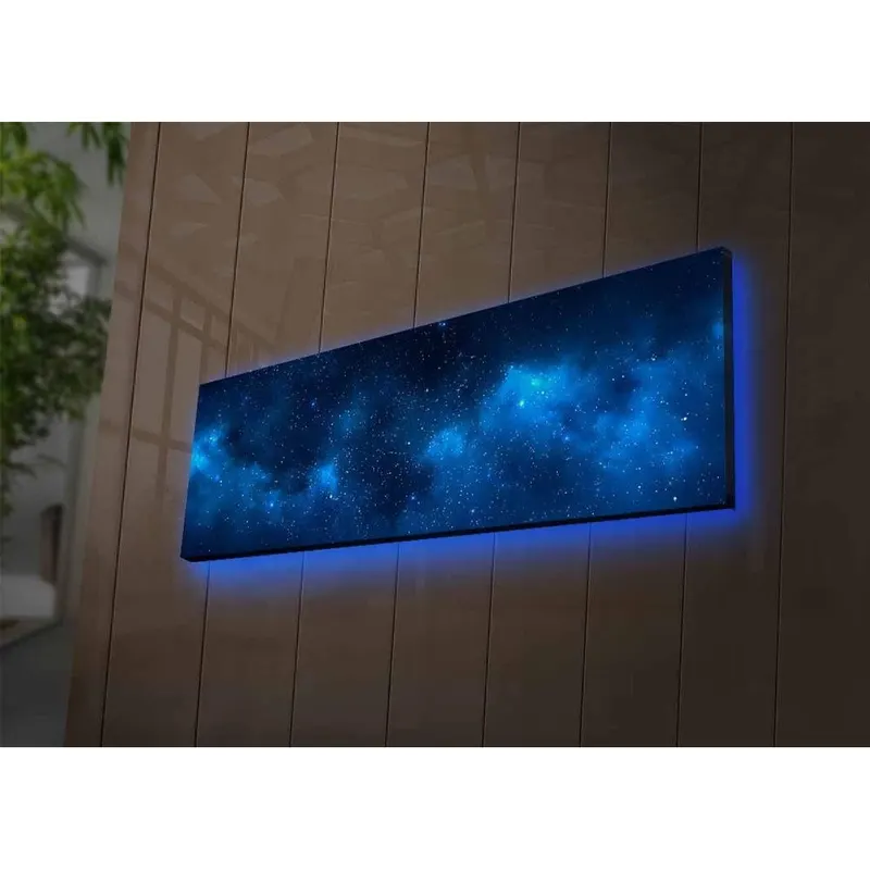 Tablou Canvas cu Led Galaxie fara Priza, Albastru, 90x30 cm - Albastru