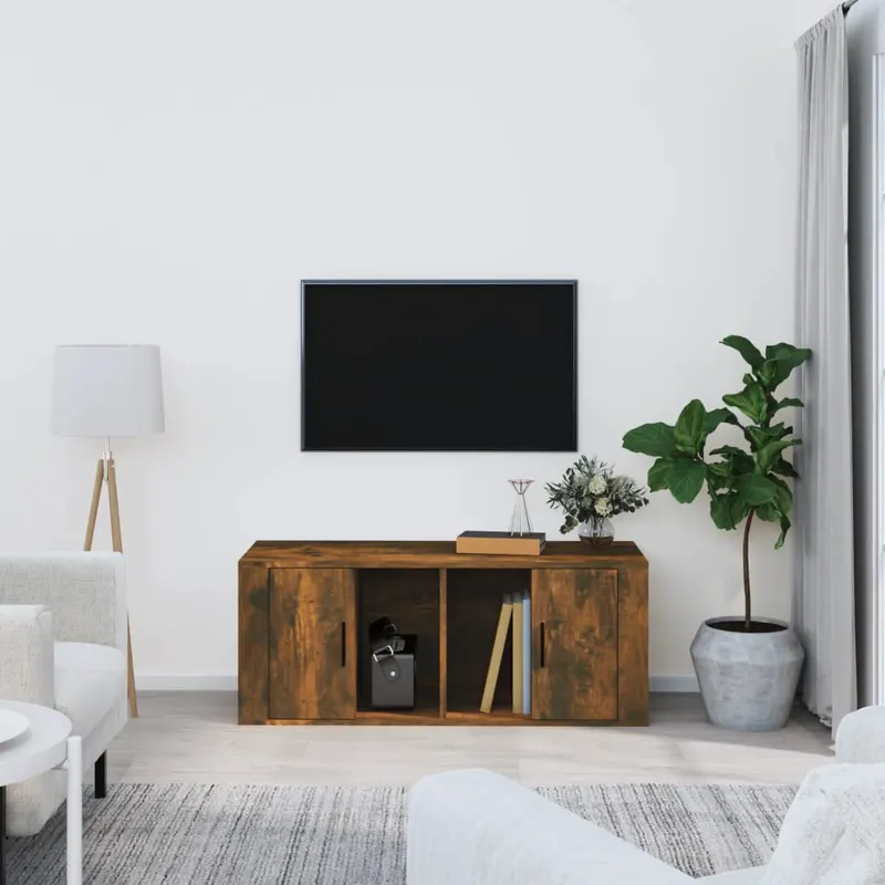 comoda tv, stejar fumuriu, 100x35x40 cm, lemn prelucrat