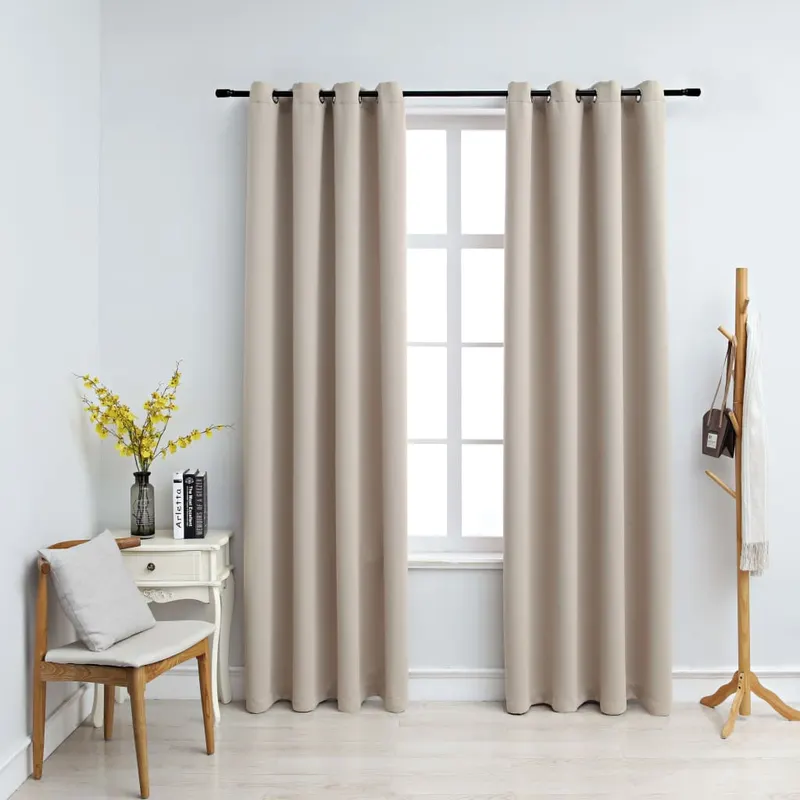 draperii opace cu inele metalice, 2 buc., bej, 140 x 175 cm