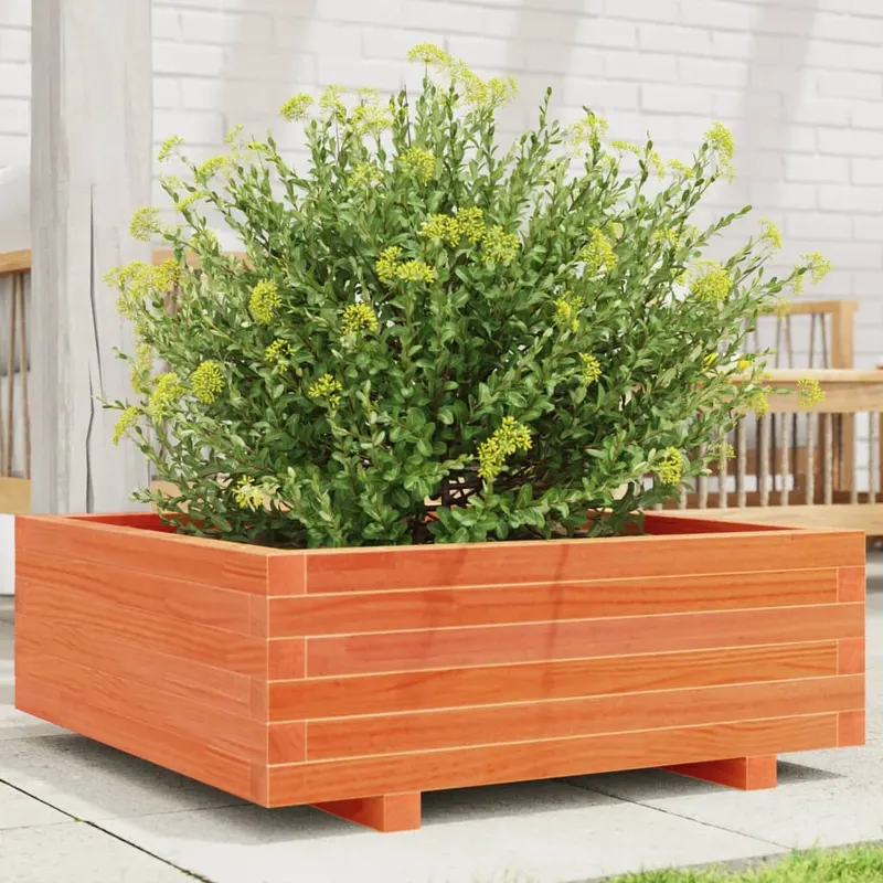 jardiniera gradina, maro ceruit, 70x70x26,5 cm, lemn masiv pin