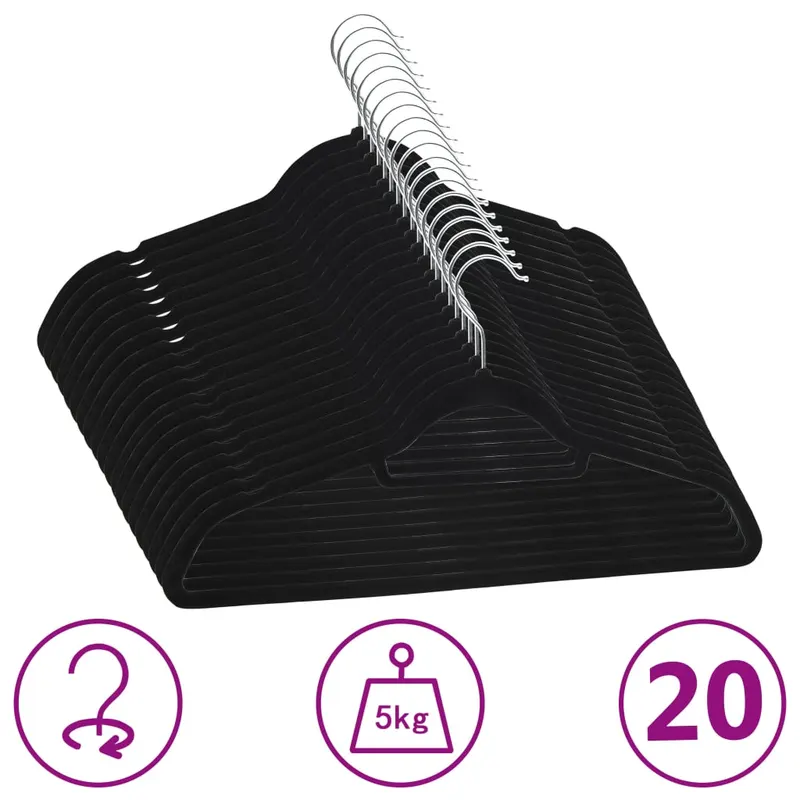 set de umerase anti-alunecare, 20 buc., negru, catifea