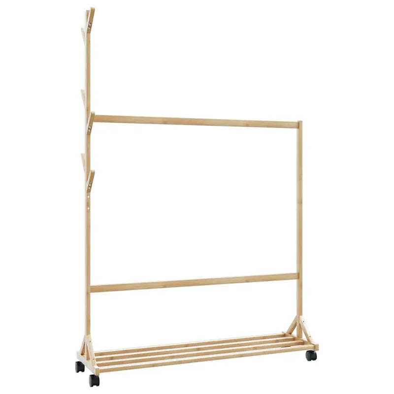 suport pentru haine cu carlige si roti 100x35x157 cm bambus