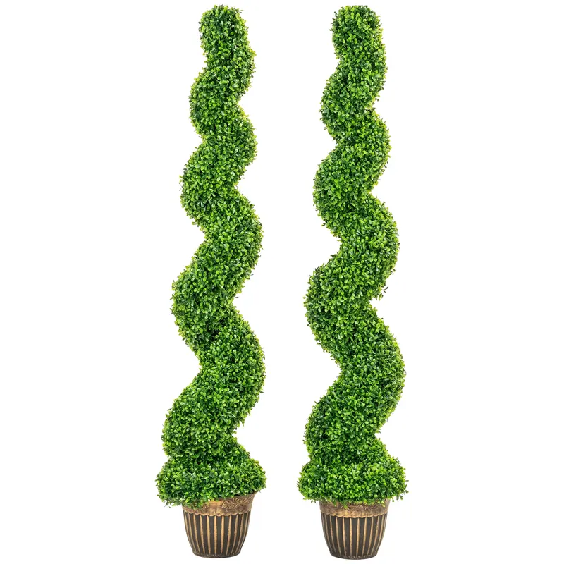 HOMCOM Buxus spiralat, set de 2 plante artificiale, cu ghiveci, 150 cm înălțime, verde