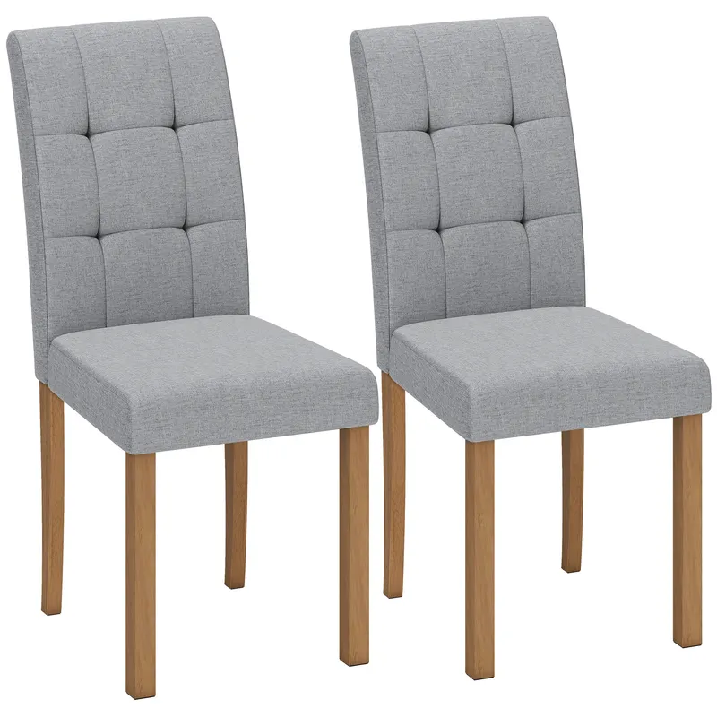 HOMCOM Set de 2 scaune pentru sufragerie, scaun de bucătărie modern cu șezut căptușit din țesătură cu aspect de in, gri deschis