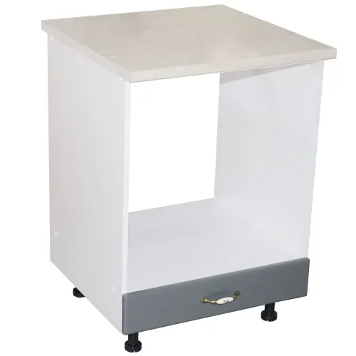 Corp pentru cuptor incorporabil cu sertar Zebra, Alb/MDF gri, cu blat travertin, 60 x 85 x 60 cm