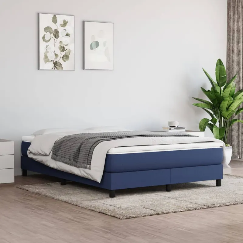 pat continental cu saltea, albastru, 140x200cm, material textil