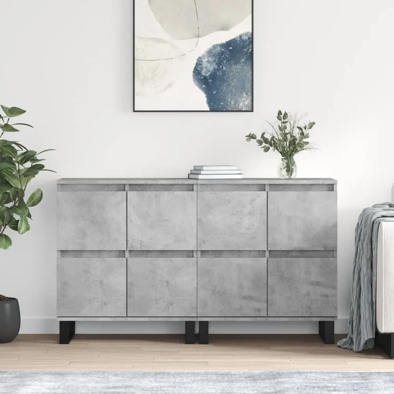 servante, 2 piese, gri beton, lemn prelucrat
