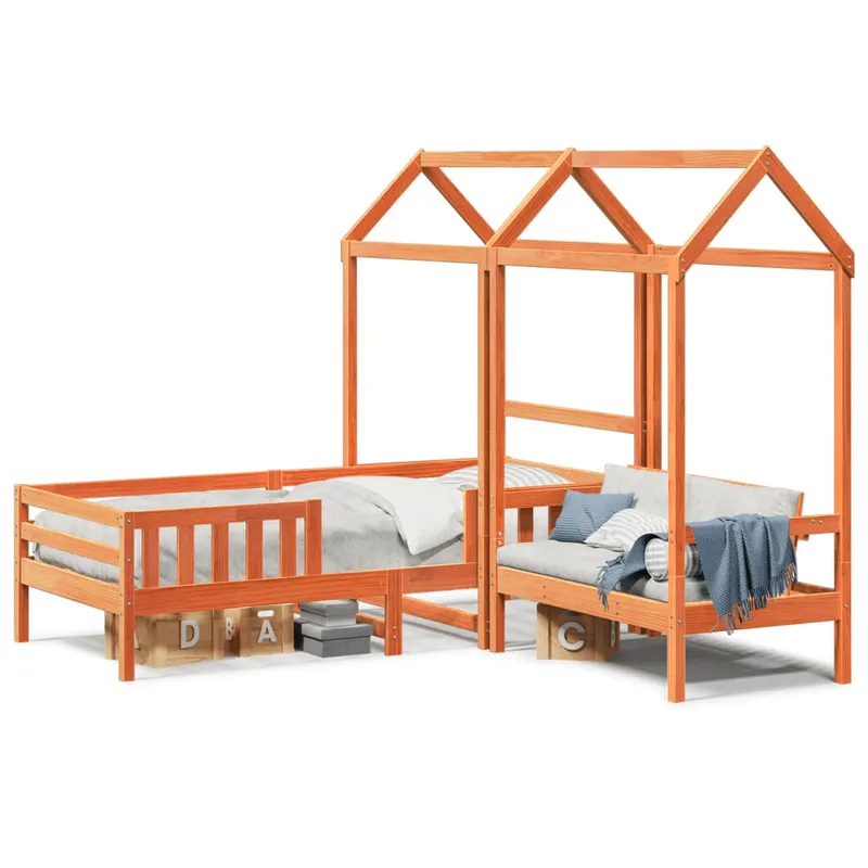 set pat banca cu acoperis maro ceruit 100x200 cm lemn masiv pin