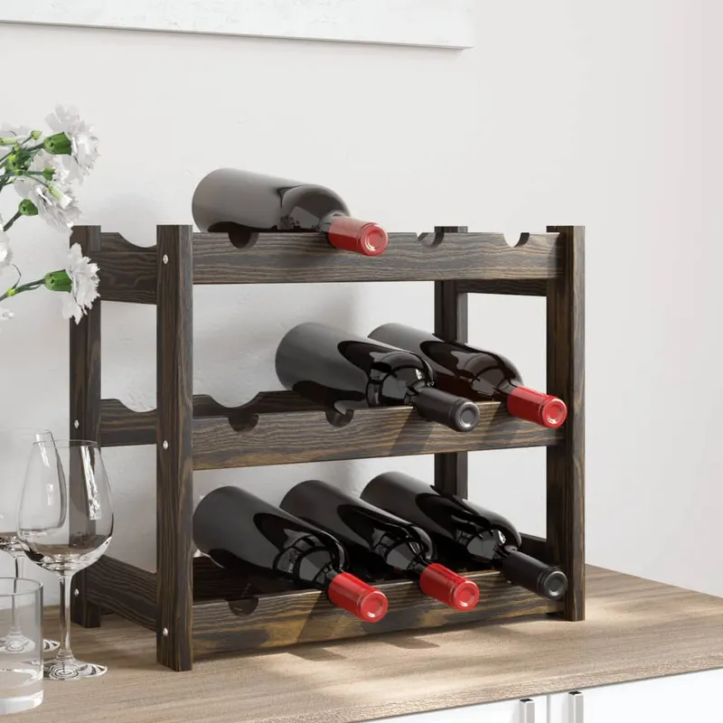 suport sticle de vin, 12 sticle, negru, lemn masiv de pin