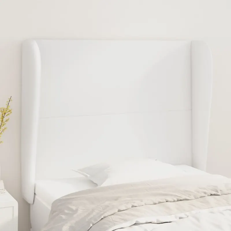 Tablie de pat cu aripioare, alb, 93x23x118/128 cm, piele eco