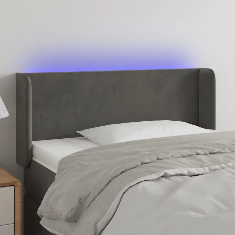 tablie de pat cu led, gri inchis, 83x16x78/88 cm, catifea