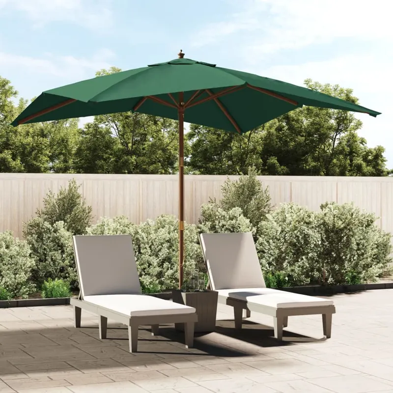 umbrela de gradina stalp din lemn, verde, 300x300x273 cm