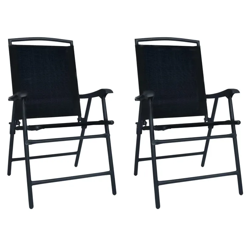 scaune de gradina pliabile, 2 buc, negru, textilena