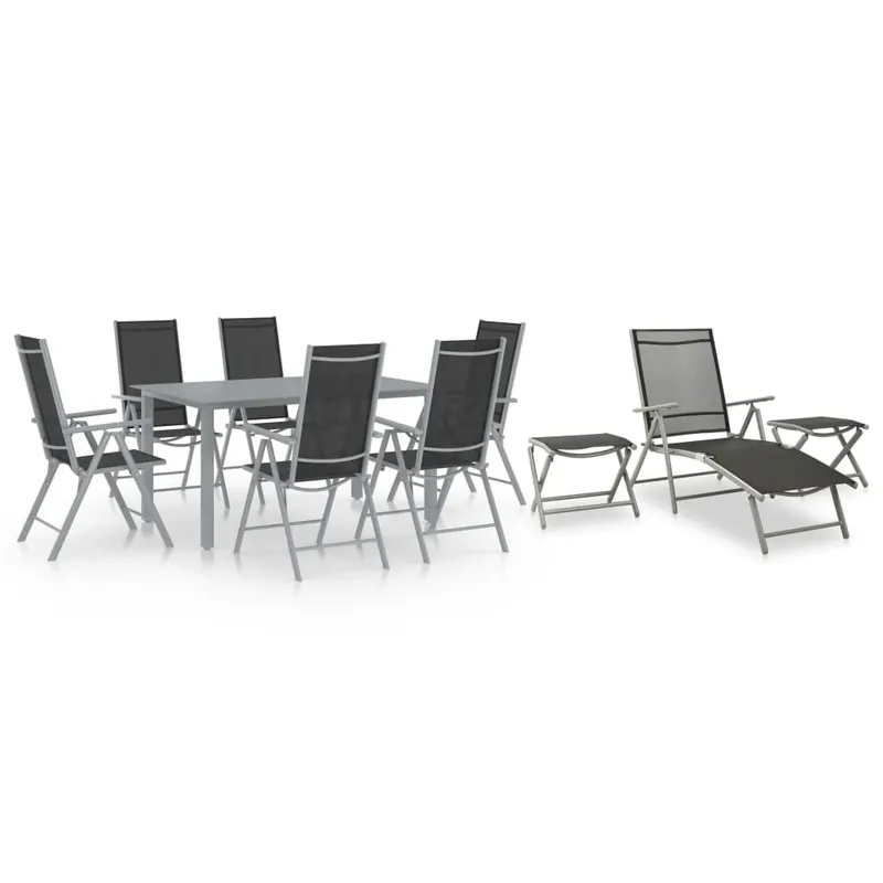 set mobilier de gradina, 10 piese, negru si argintiu