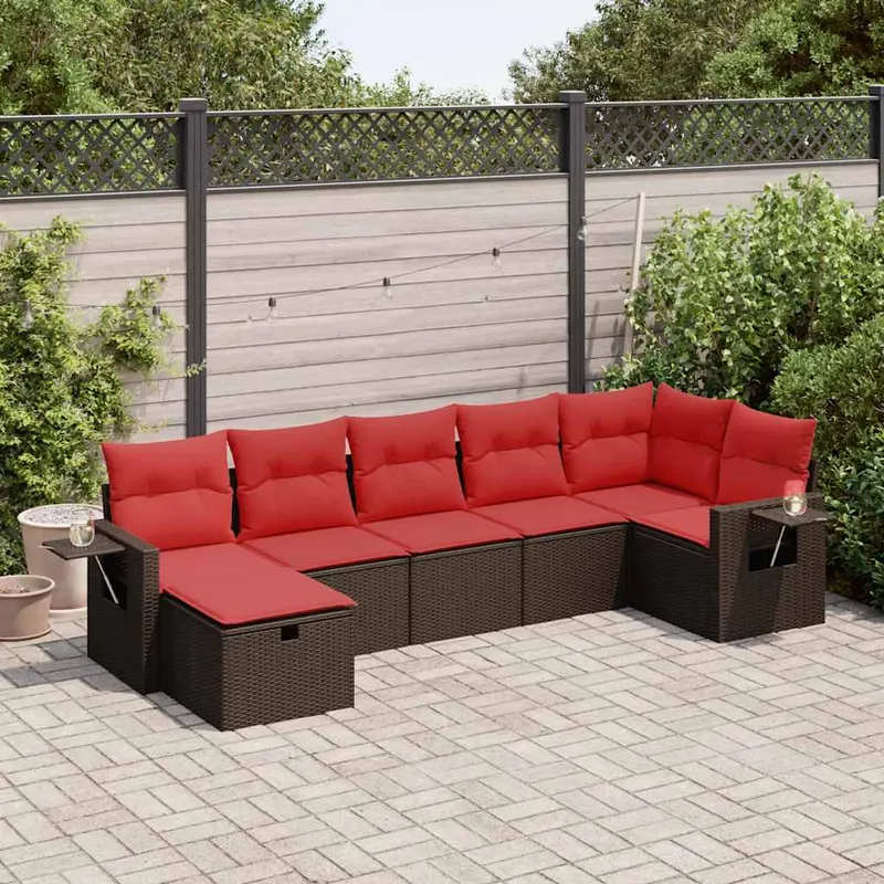 set canapele de gradina cu perne, 7 piese, maro, poliratan