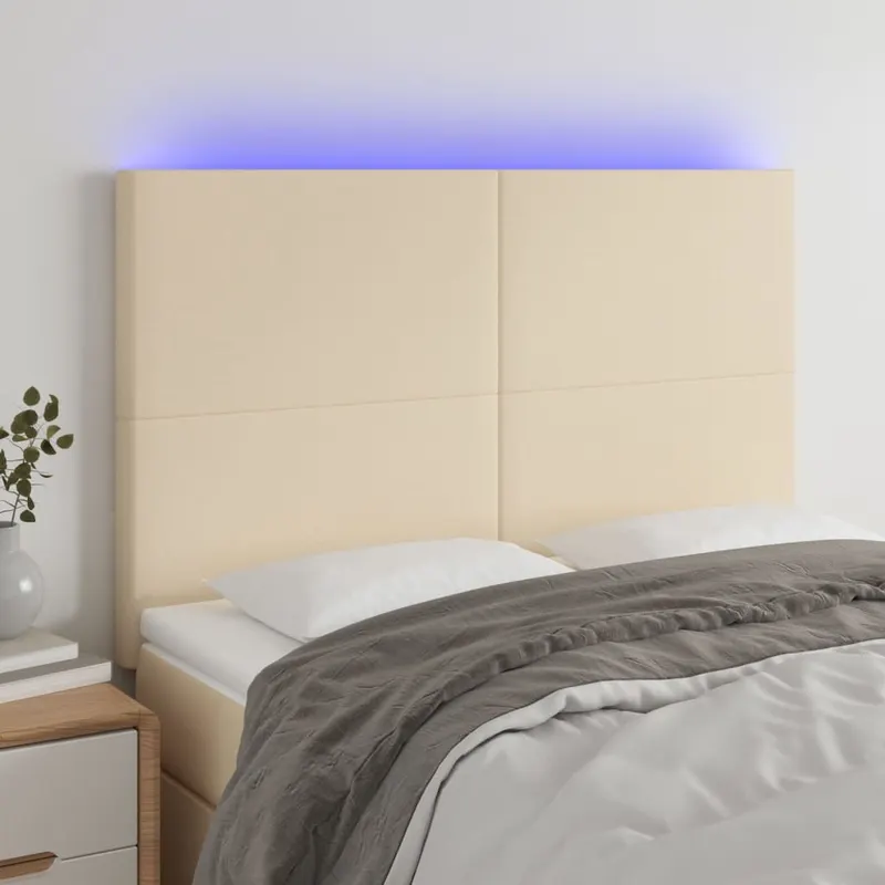 tablie de pat cu led, crem, 144x5x118/128 cm, textil