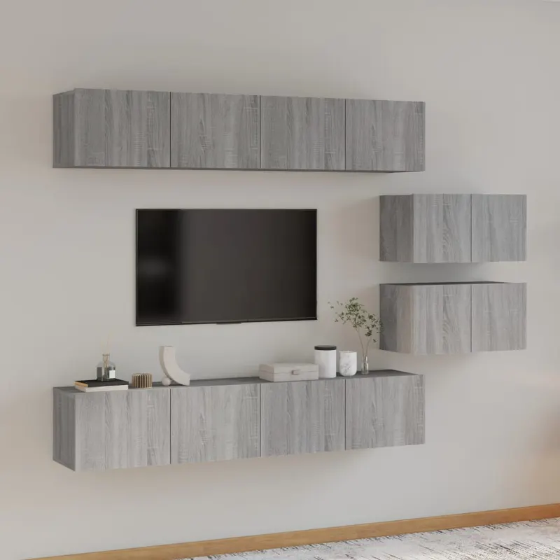 set dulapuri tv, 6 piese, gri sonoma, lemn prelucrat