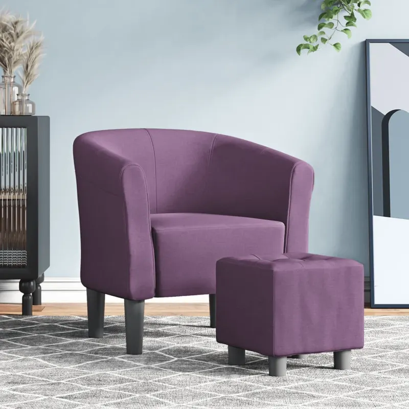 fotoliu tip cuva cu taburet, violet, material textil