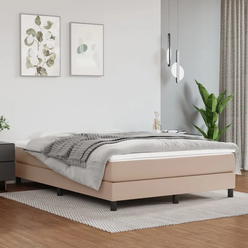 pat box spring cu saltea, cappuccino, 140x200cm piele ecologica