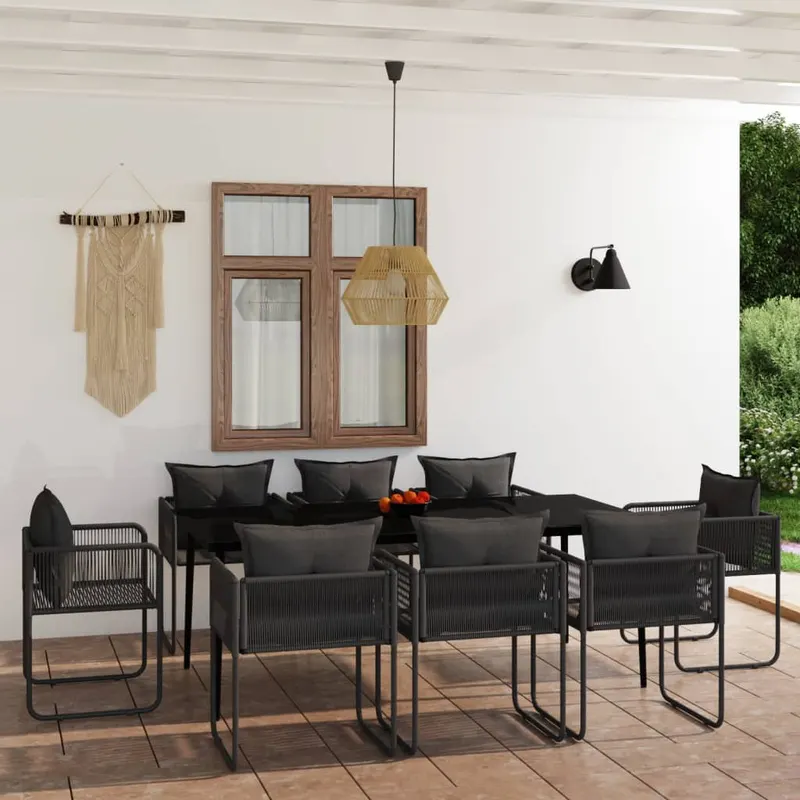 set de mobilier pentru gradina, 9 piese, negru