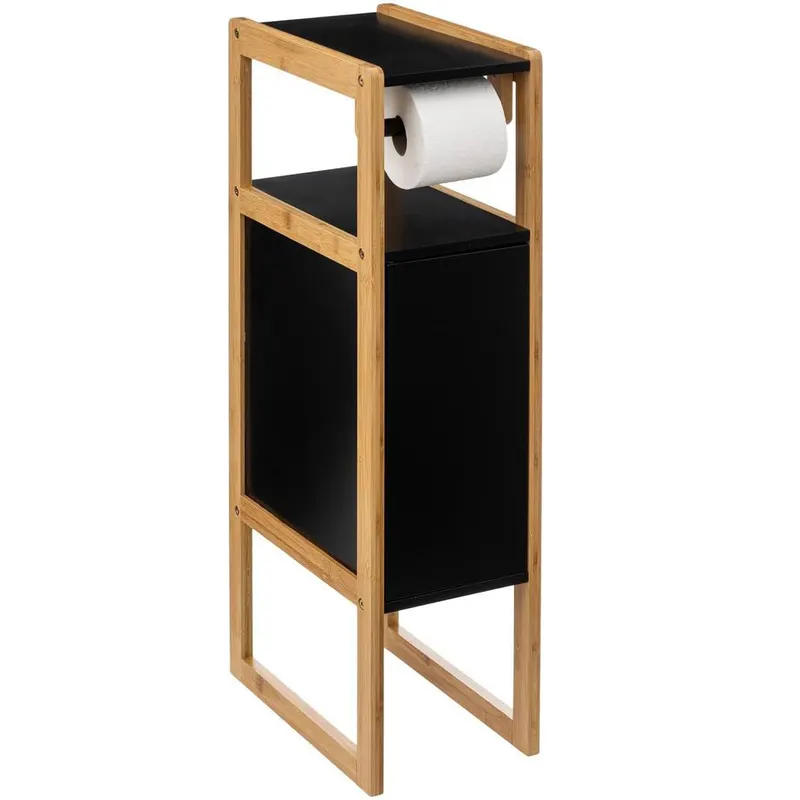 Suport hartie igienica 5Five Natureo cu dulapior, MDF, 33x20x80 cm, negru